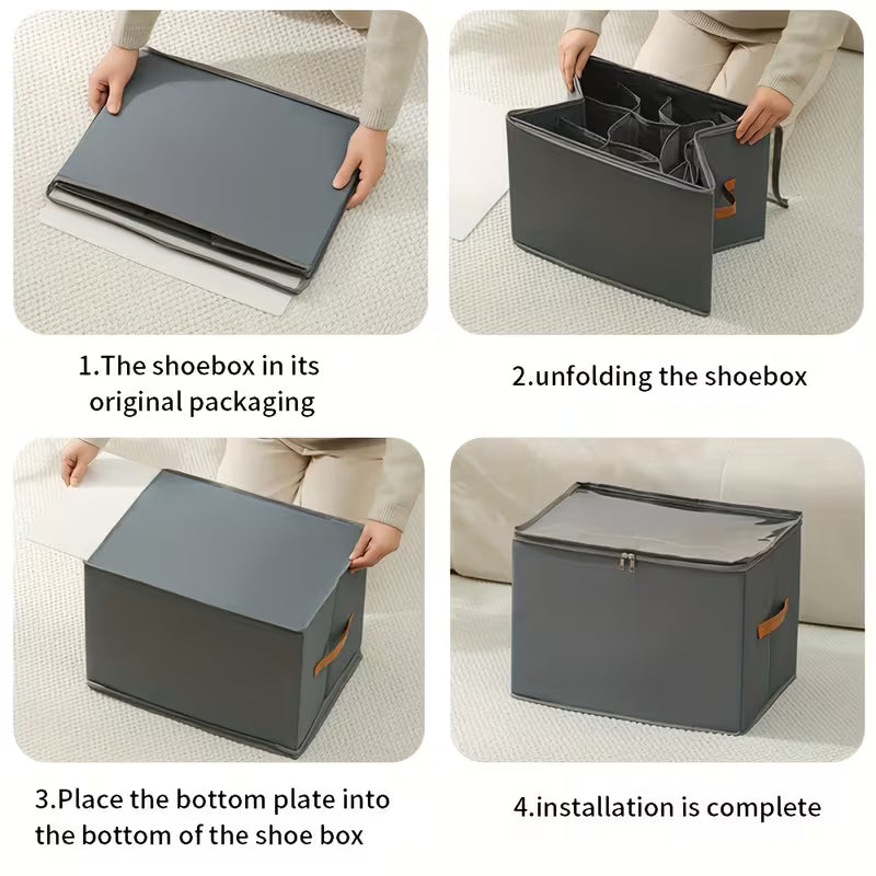 1 pc Foldable Oxford Fabric Shoe Organizer with Lid