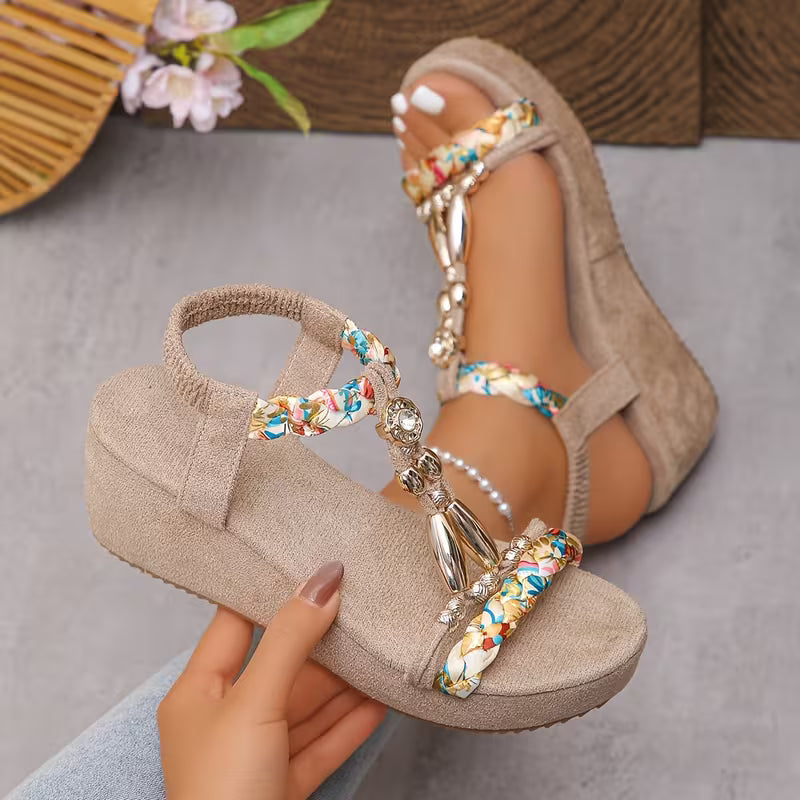 Bohemian Style, Women'S Gem-Embellished Wedge Sandals