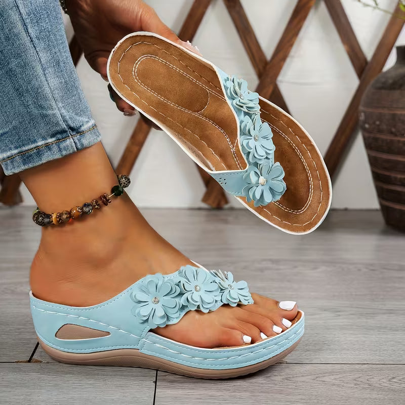 Flat Shoes with Floral Decor, Comfortable PU Sole
