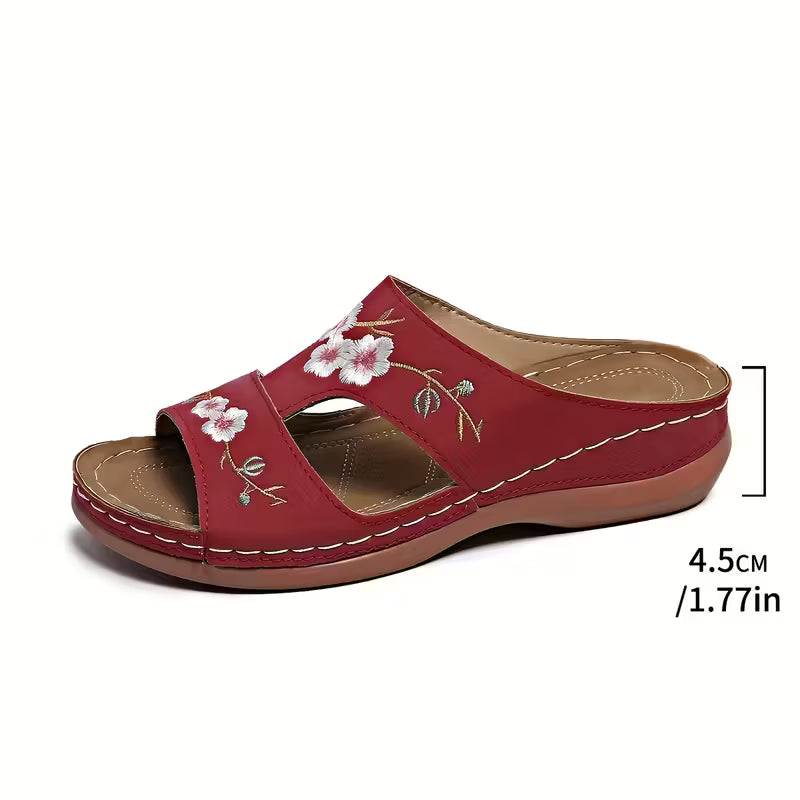 Women'S Summer Slippers, Embroidered Floral Thick Sole