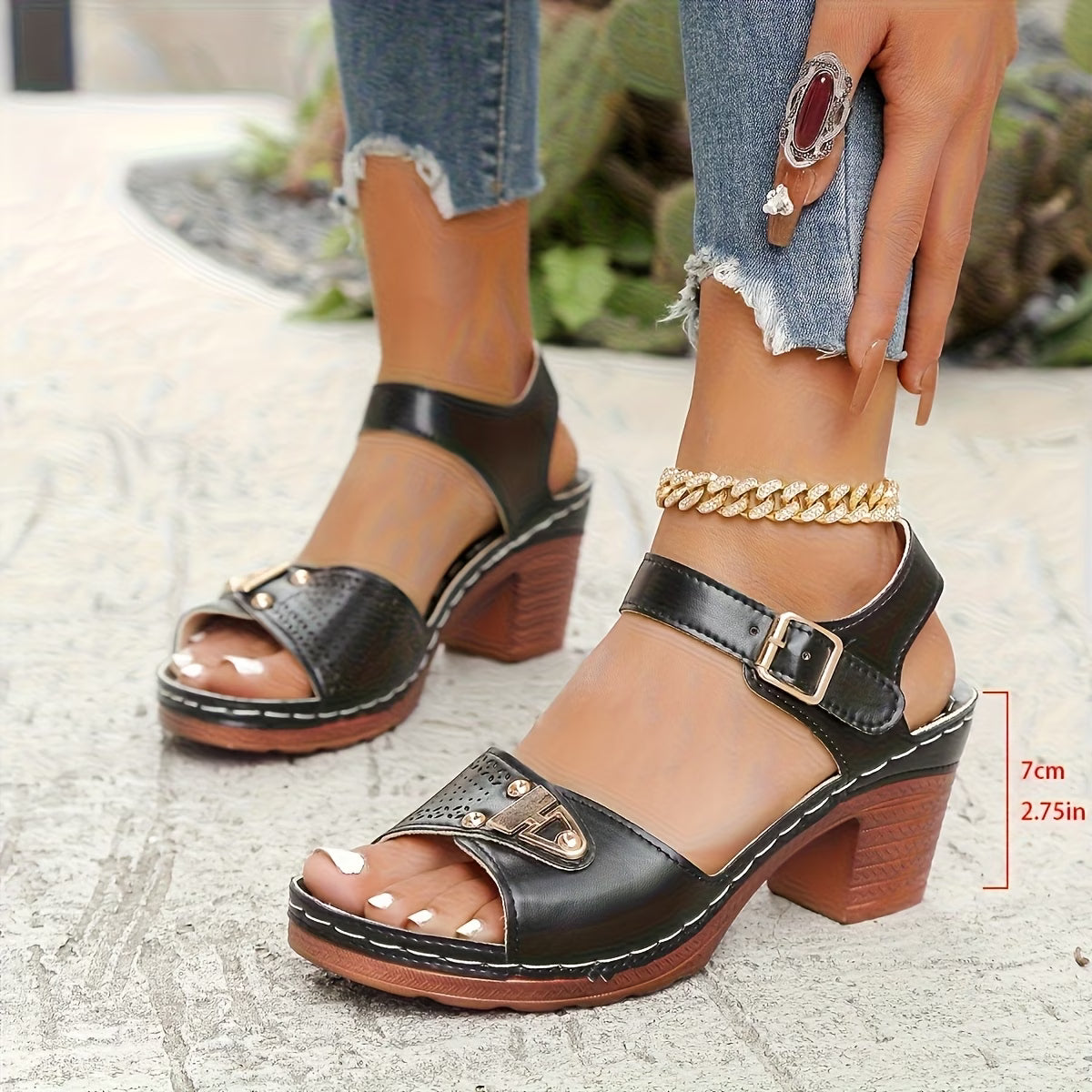 Elegant Women'S Light Blue Chunky Heel Sandals
