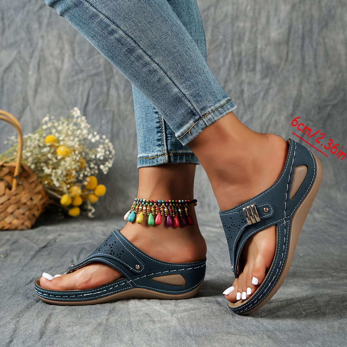 Women'S Fashion Wedge Flip-Flops with Ergonomic