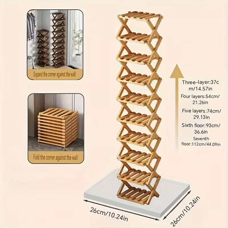 Small foldable shoe rack without installation. Bamboo