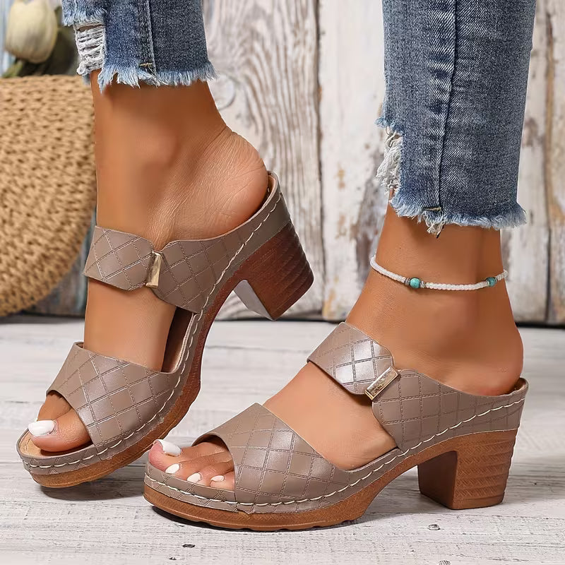 Women'S Thick Heel Sandals, Solid Color Open Toe