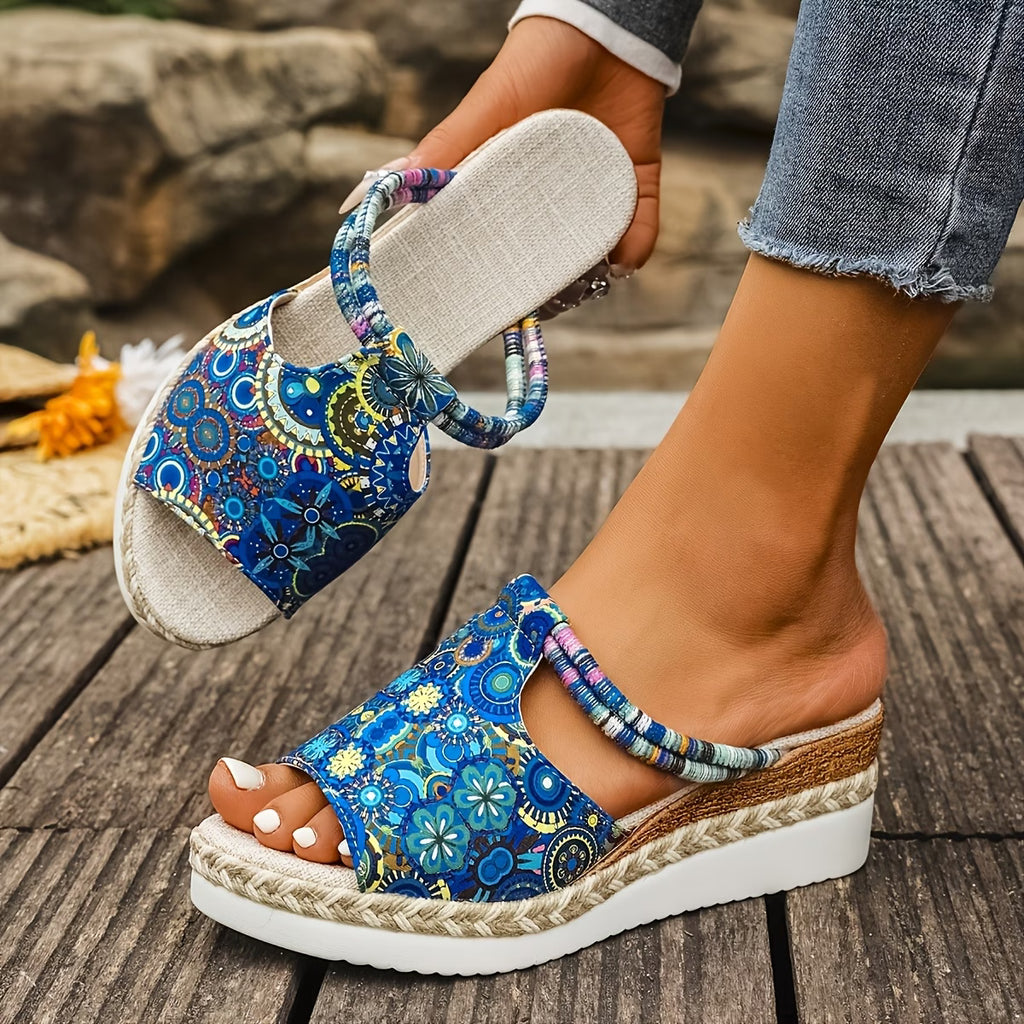 Women's Summer Colorful Graffiti Wedge Sandals