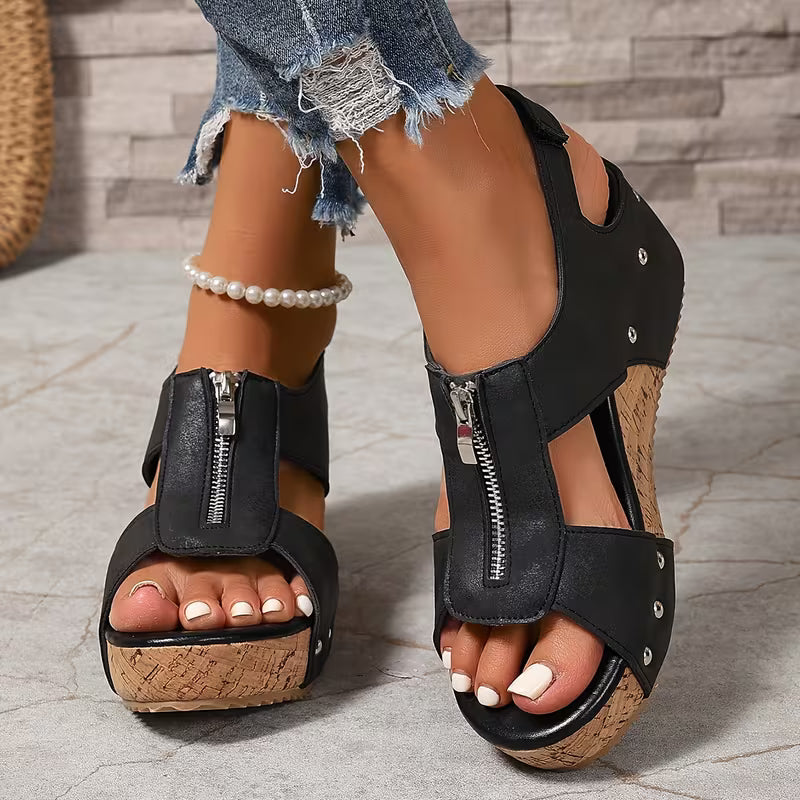 Women's New Vintage Wedge Platform Zipper Sandals