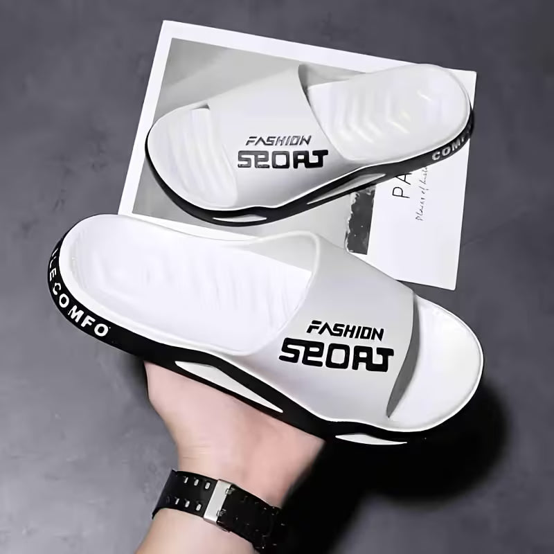 Men's Fashion Alphabet Print Slides, Casual Non Slip Slippers