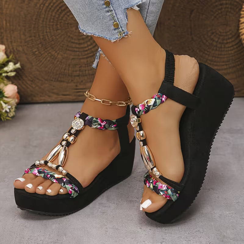 Bohemian Style, Women'S Gem-Embellished Wedge Sandals