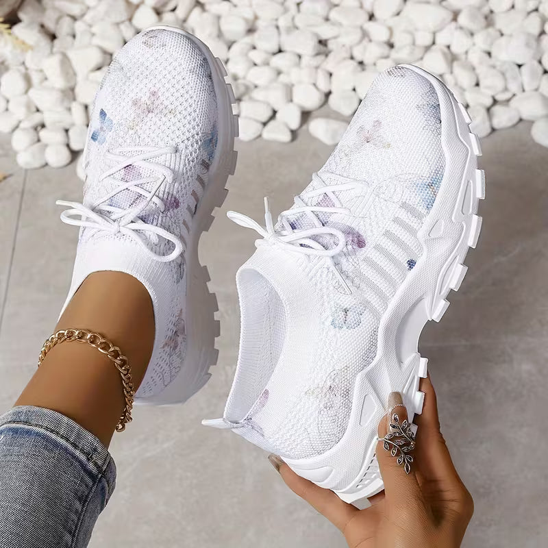  Breathable Mesh Sneakers with Butterfly Print