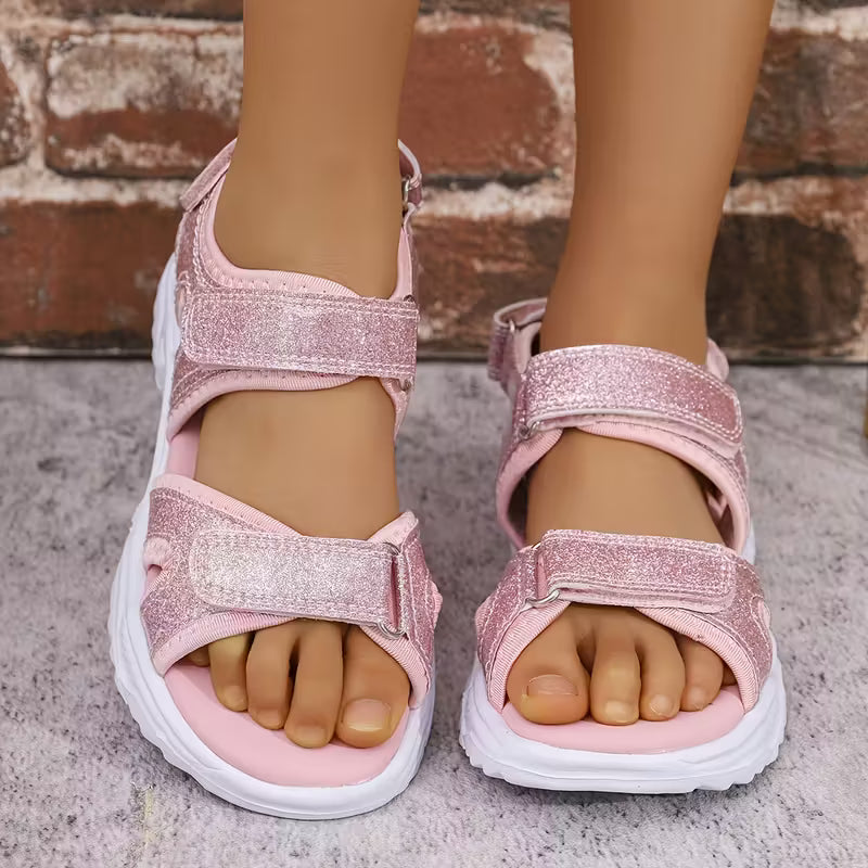 Girls' Summer New Fashion Open Toe Hook And Loop