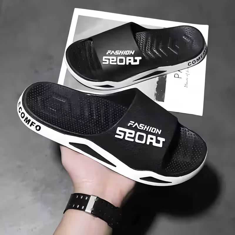 Men's Fashion Alphabet Print Slides, Casual Non Slip Slippers