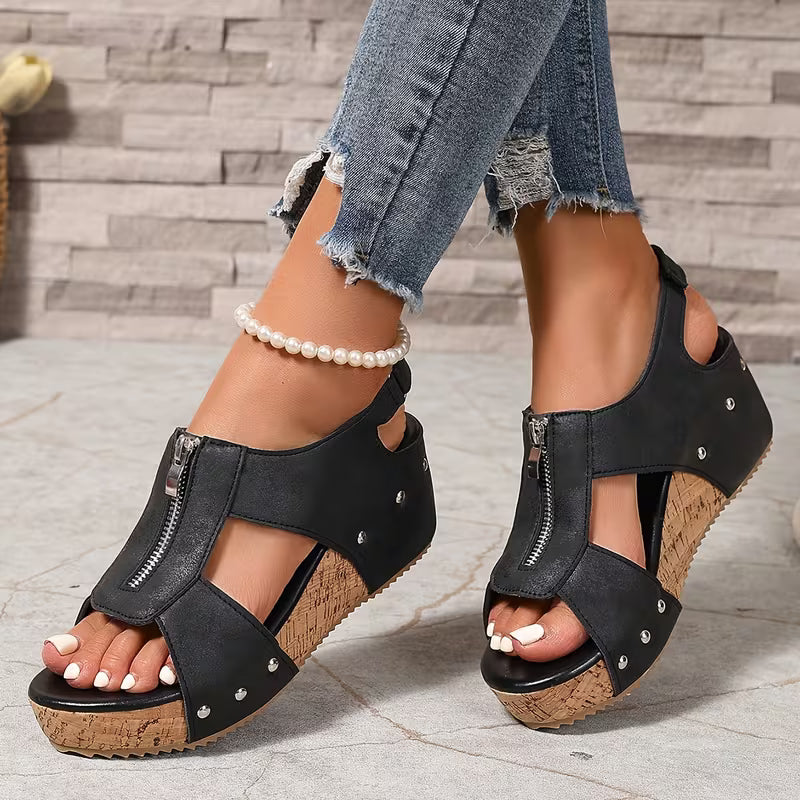 New Vintage Wedge Platform Zipper Sandals