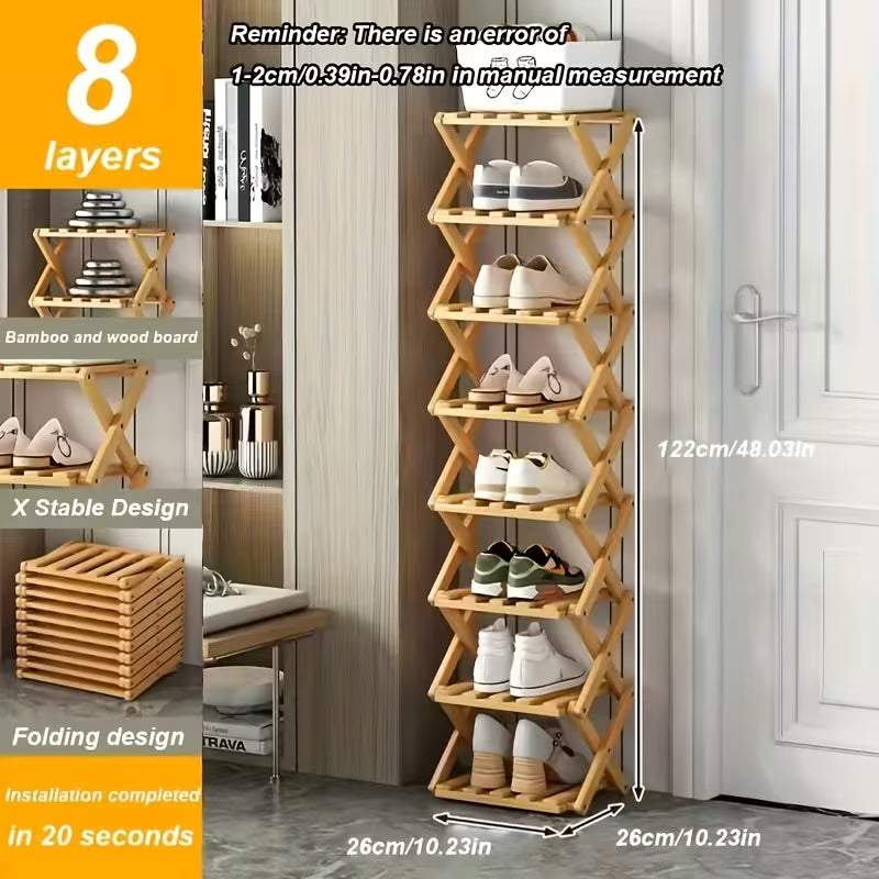Small foldable shoe rack without installation. Bamboo 