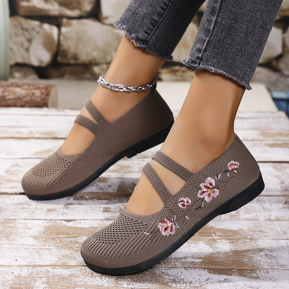 Spring Floral Knit Ballet Flats Breathable
