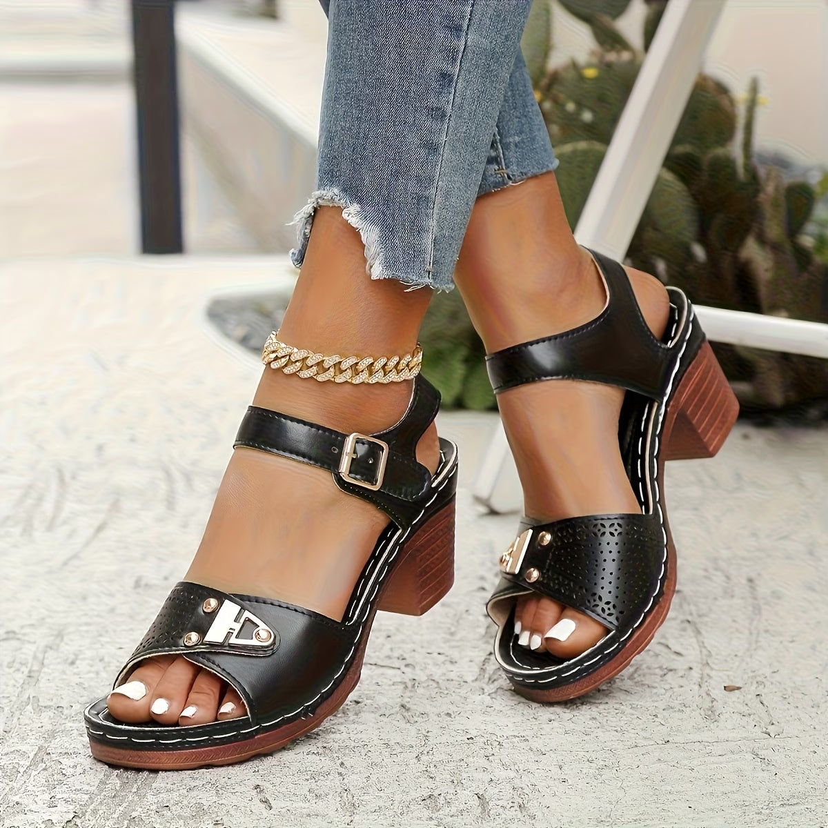 Women'S Light Blue Chunky Heel Sandals 