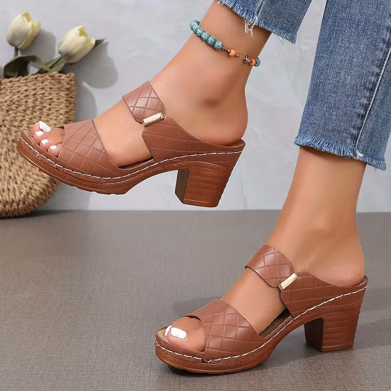 Women'S Thick Heel Sandals, Solid Color Open Toe 