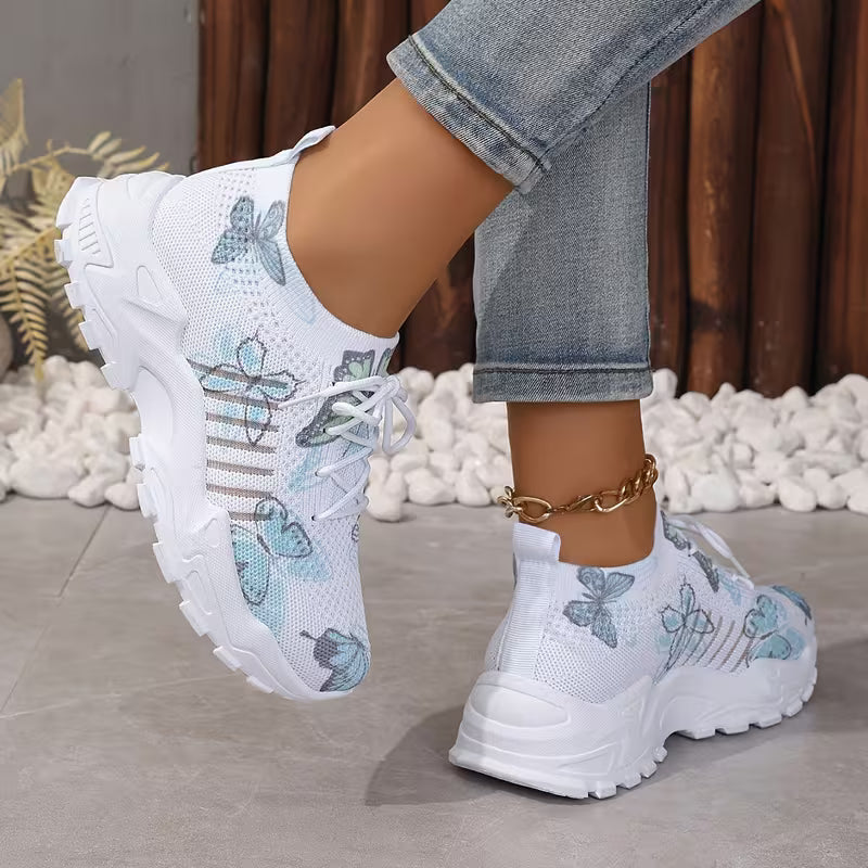 Women's Breathable Mesh Sneakers with Butterfly Print