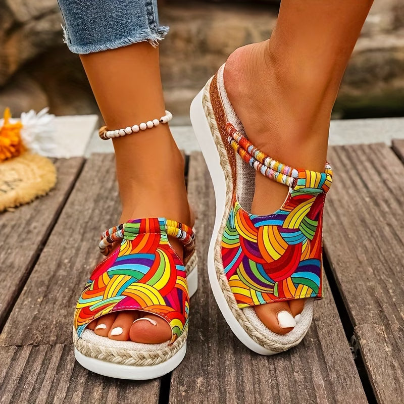 Women's Summer Colorful Graffiti Wedge Sandals