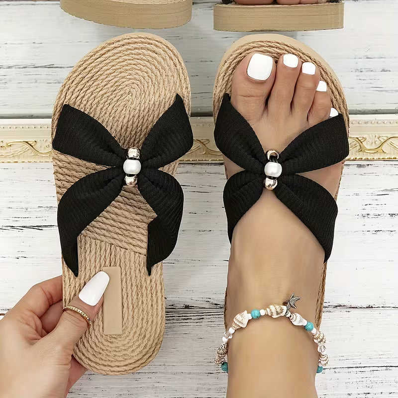 Summer Beige Jewelry Interwoven Flat Slippers