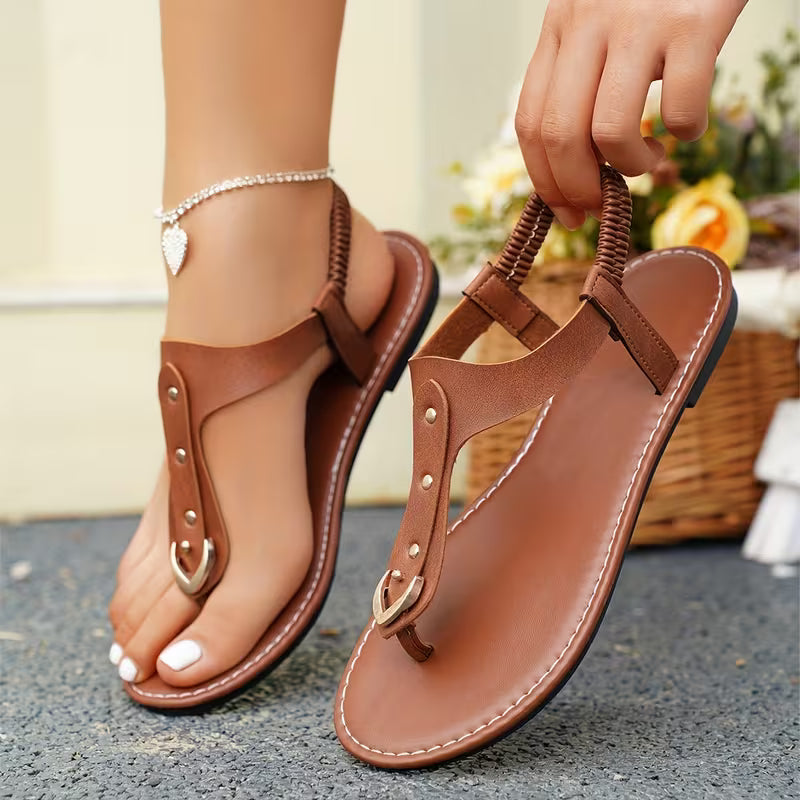 Women's Rivet Back Ankle Strap Round Toe