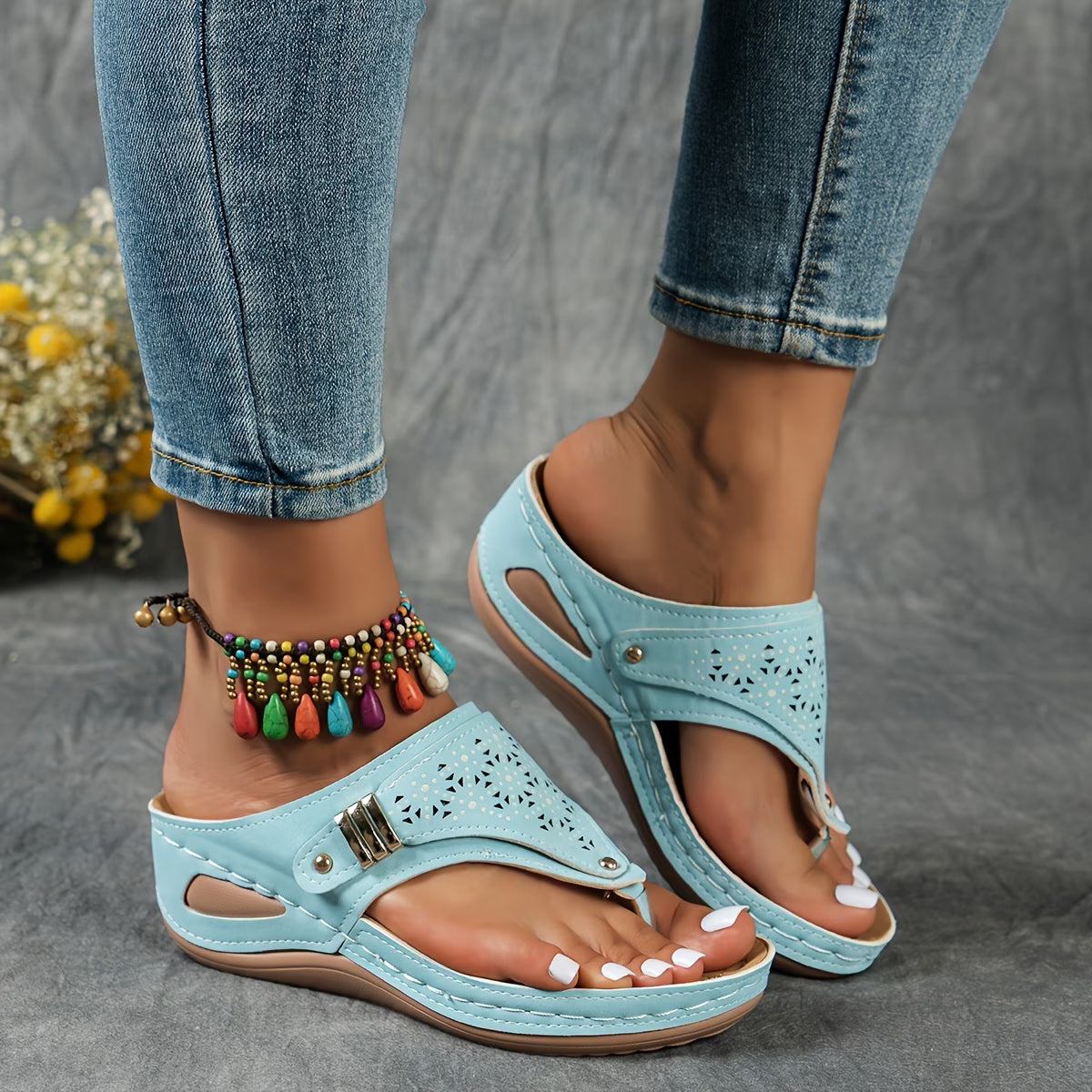 Women'S Fashion Wedge Flip-Flops with Ergonomic