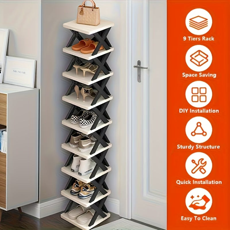 Saving Corner Shoe Rack Organizer Tall Narrow 9-Tier