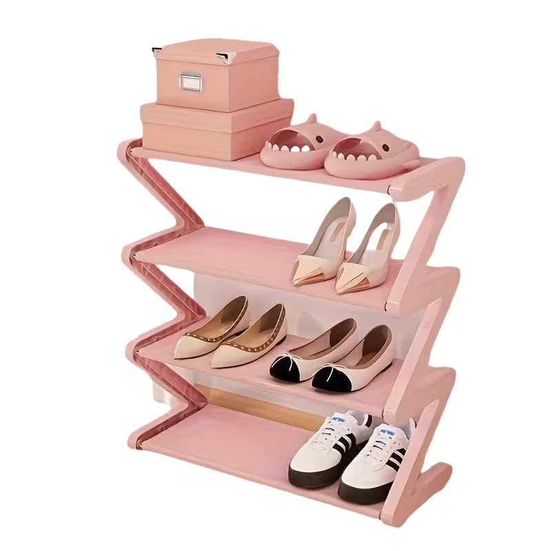 4-Tier Free Standing Shoe Rack Z Shaped Stackable