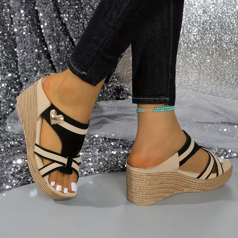 Same Slope Heel Black Heart Slippers, Women Shoes