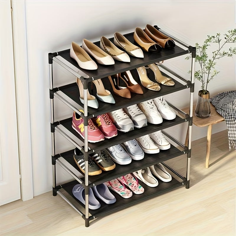 Space-saving multi-layer shoe rack - black metal shoe