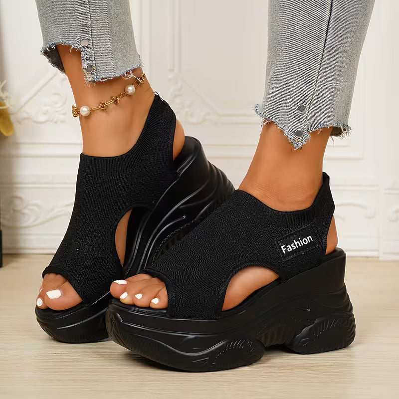 Classic Summer Sandals - Women's Platform Wedge Knit Sandals