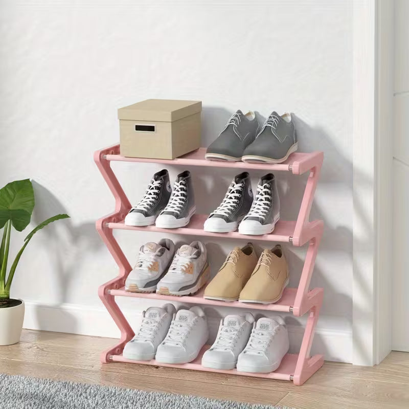 4-Tier Free Standing Shoe Rack Z Shaped Stackable