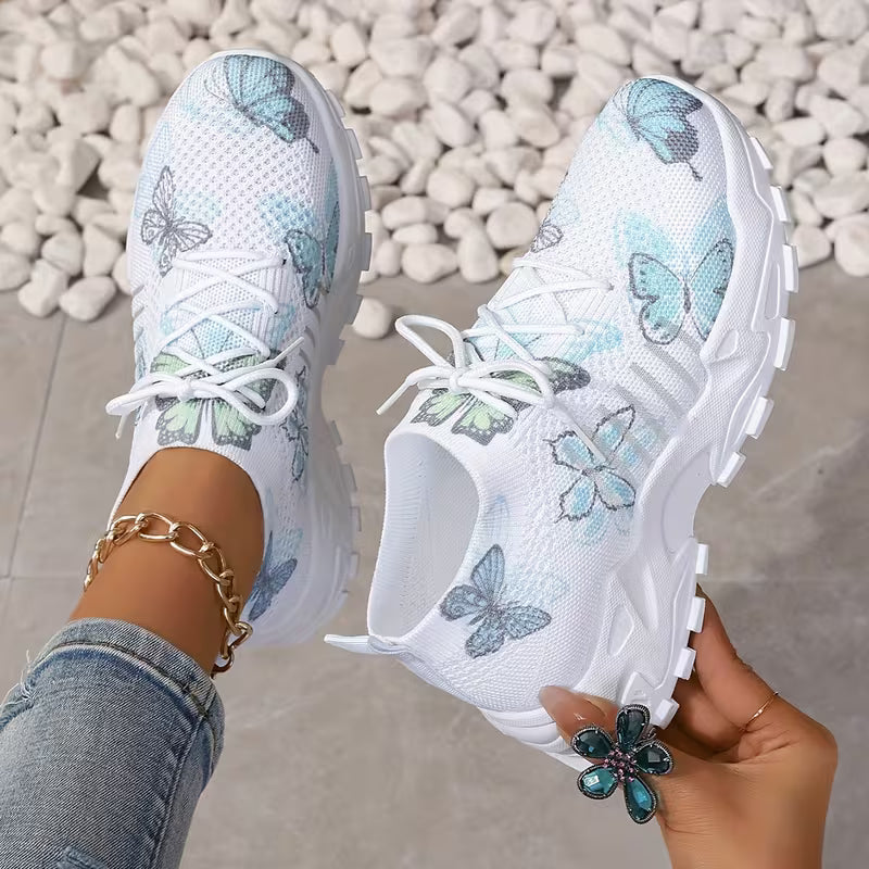 Women's Breathable Mesh Sneakers with Butterfly Print