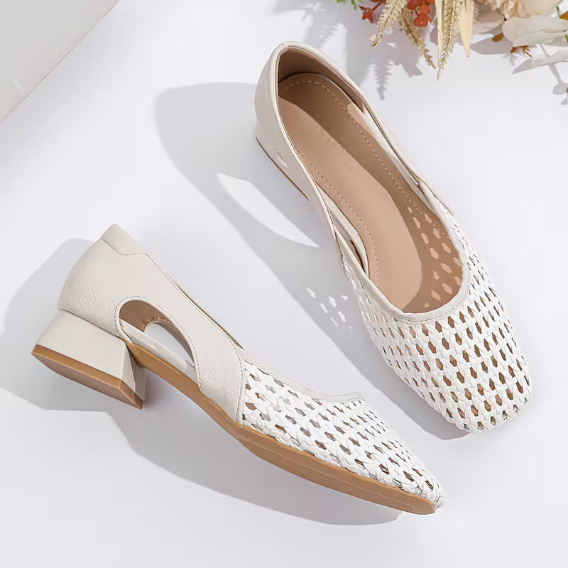 Square Toe Chunky Heel Hollow Shallow