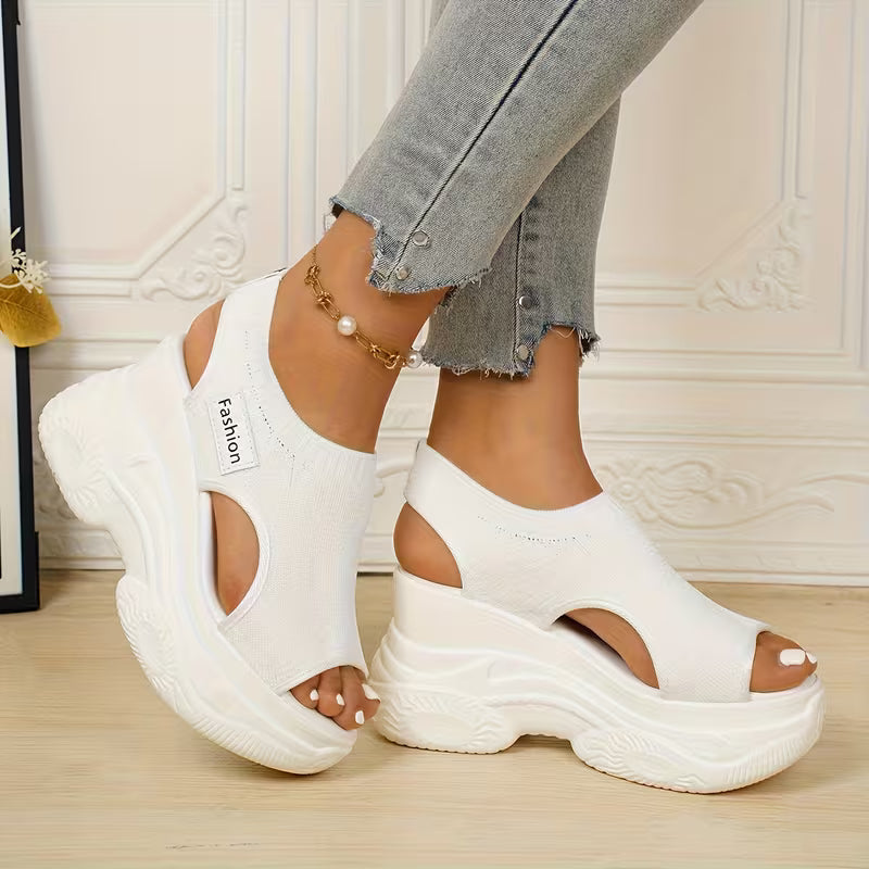 Classic Summer Sandals - Women's Platform Wedge Knit Sandals
