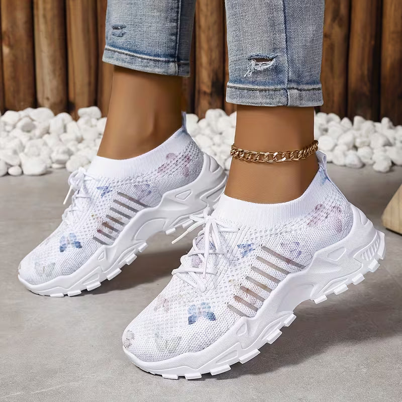 Women's Breathable Mesh Sneakers with Butterfly Print