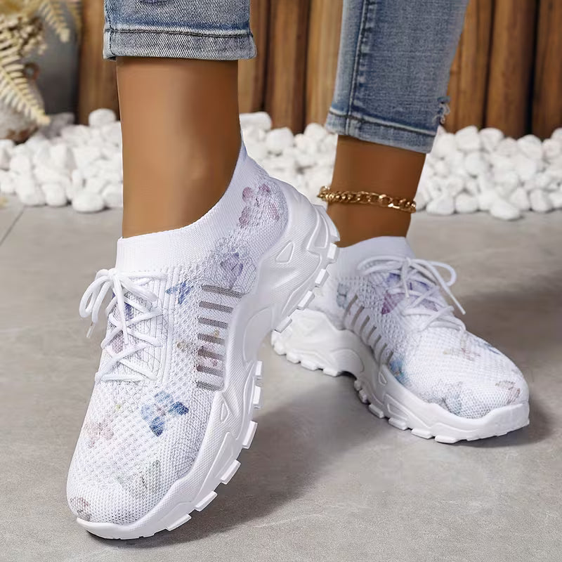 Women's Breathable Mesh Sneakers with Butterfly Print