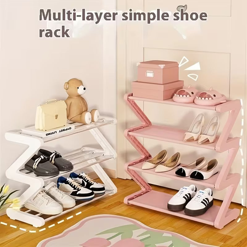 4-Tier Free Standing Shoe Rack Z Shaped Stackable