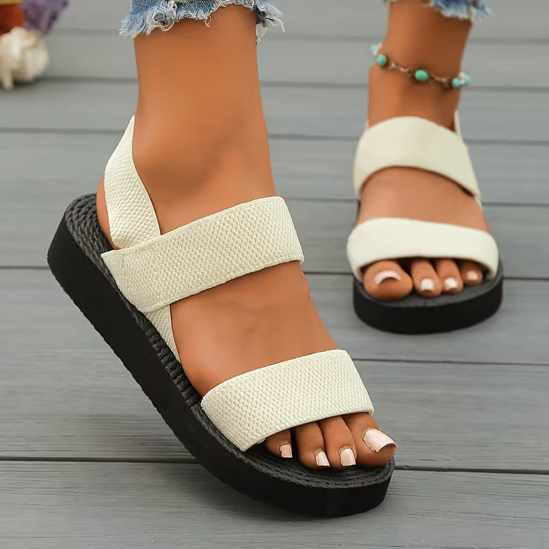 Classic Women'S Wedge Sandals Easy Beige Elastic