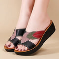 Women's Summer Mary Jane Color-Block Leaf Slip-On Sandals