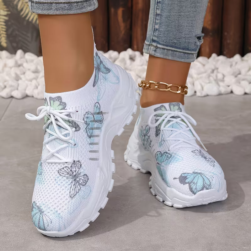 Women's Breathable Mesh Sneakers with Butterfly Print