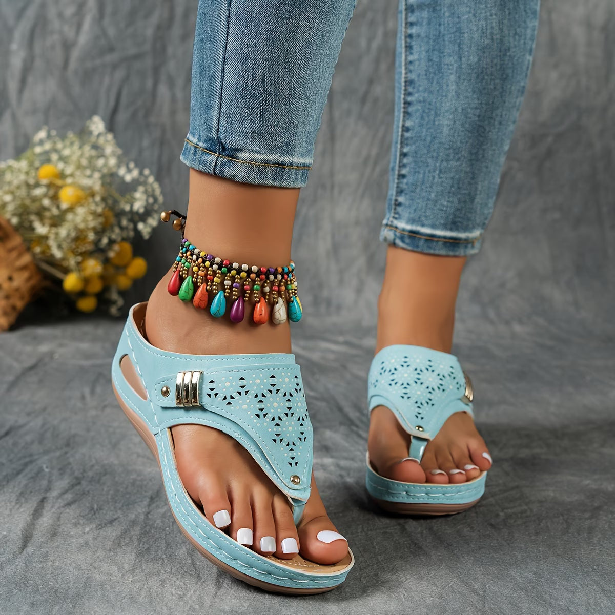 Women'S Fashion Wedge Flip-Flops with Ergonomic