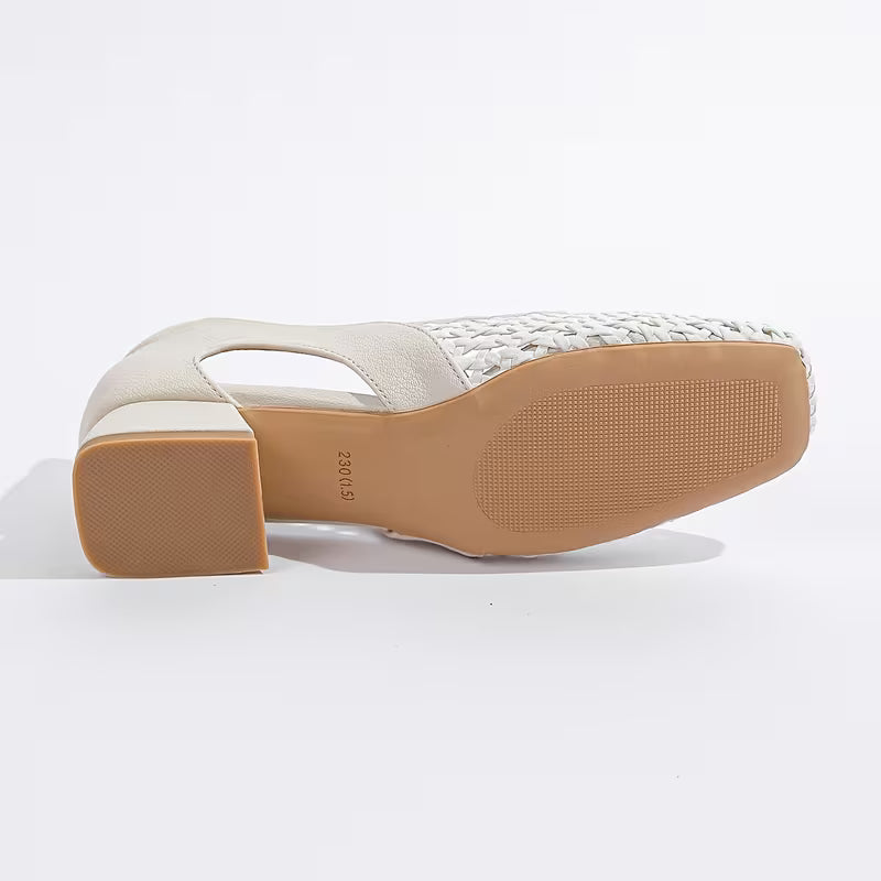 Square Toe Chunky Heel Hollow Shallow