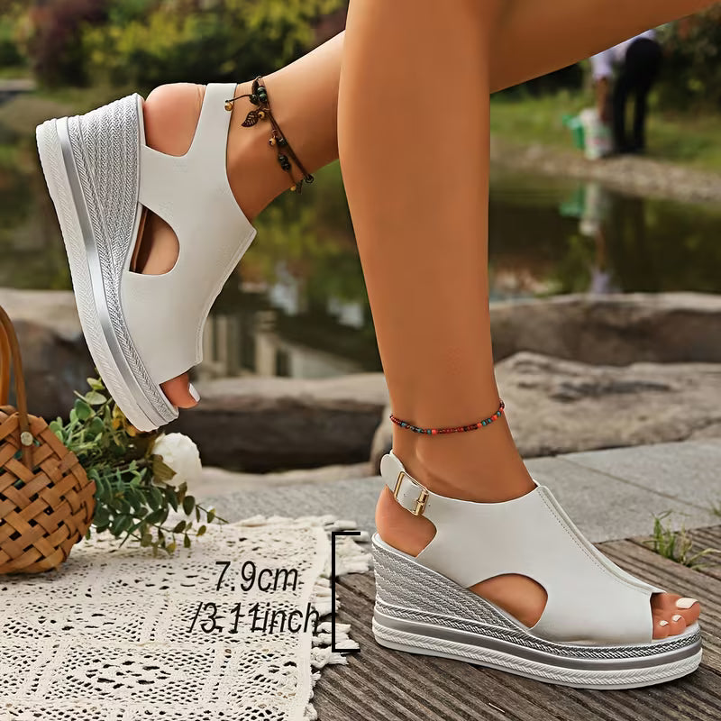 Women's Shiny Wedge Sandals, Open-Toe