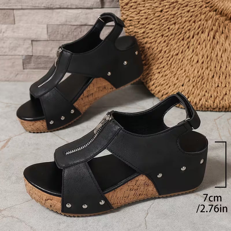 Women's New Vintage Wedge Platform Zipper Sandals
