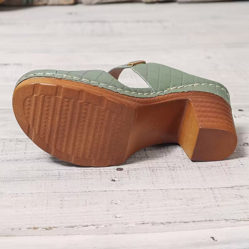 Women'S Thick Heel Sandals, Solid Color Open Toe