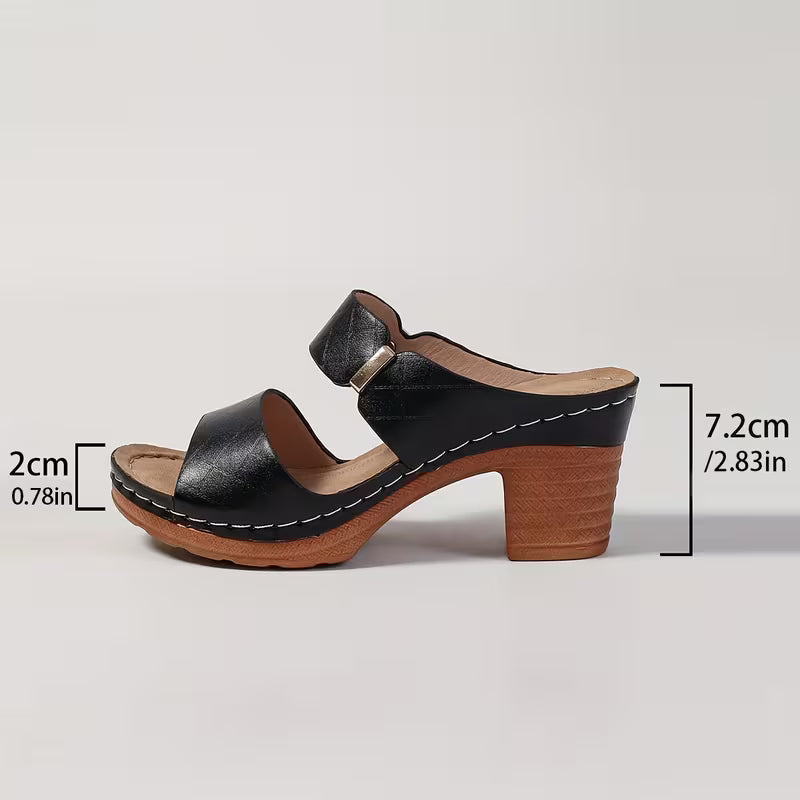 Women'S Thick Heel Sandals, Solid Color Open Toe