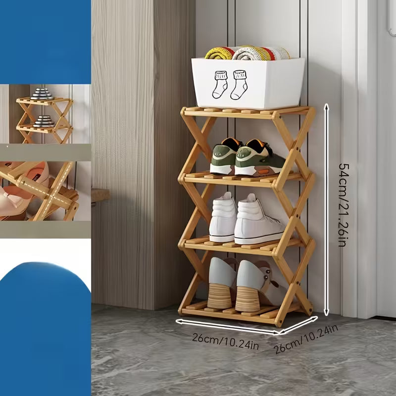 Small foldable shoe rack without installation. Bamboo