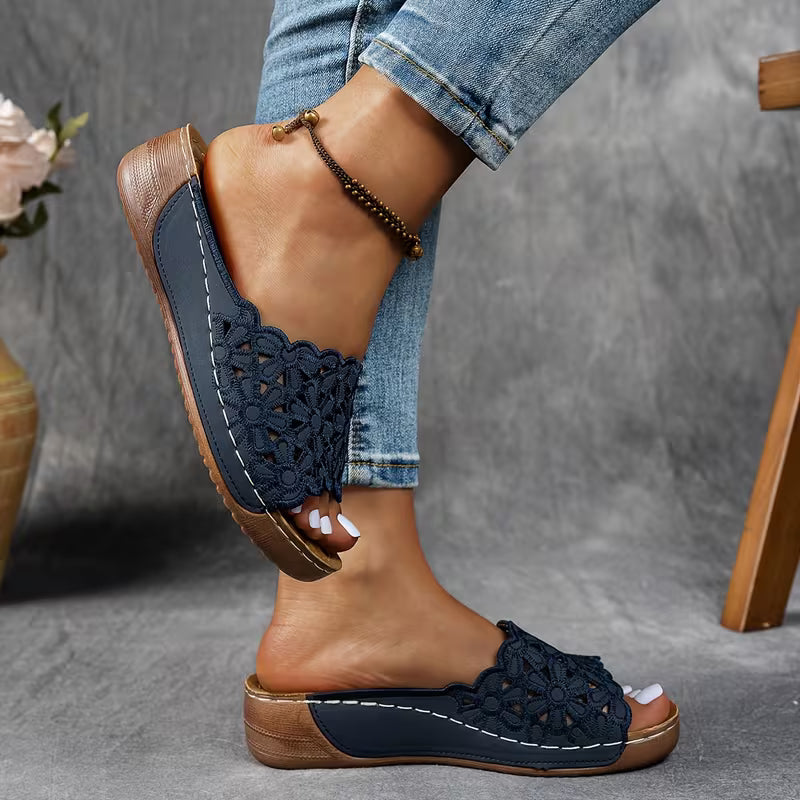 Women'S New Embroidered Wedge Slippers