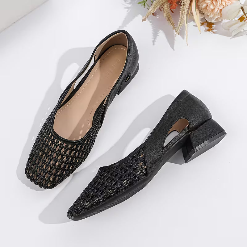 Square Toe Chunky Heel Hollow Shallow