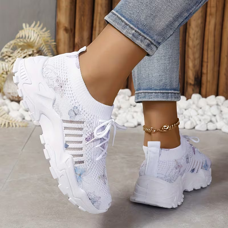 Women's Breathable Mesh Sneakers with Butterfly Print